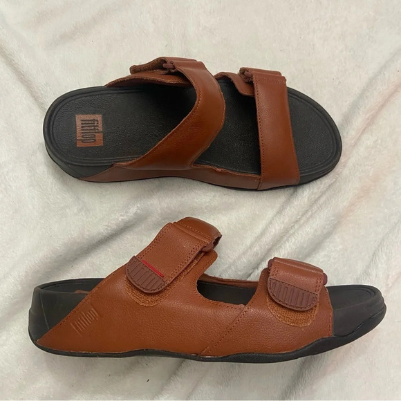 Fitflop  Men's Gogh Moc Slides Leather Dark Tan Size 9 - Picture 2 of 8